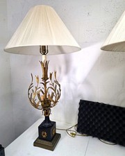 ​Pair Vintage Spanish Empire Brass Table Lamps Neoclassical Hollywood Regency42