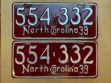 1939 North Carolina license plates - repainted, rare pair picture