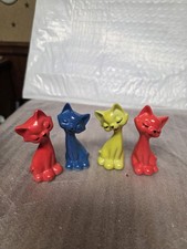 4 Vintage MCM Red Blue Yellow  Cat Figurines 3