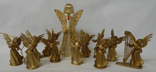 12 VINTAGE HARD PLASTIC GOLD ANGELS - CHRISTMAS ANGEL ORNAMENTS picture