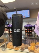 New Salem Runs On Dunkin' Donuts Black Tumbler Cup 18oz Halloween MA picture