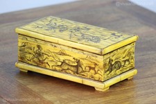 Vintage Indian Bone Inlay Box Hand Painted Tiger Hunting Scene Decorative picture