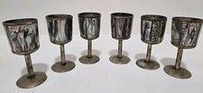 Vintage Mexico Alpaca Abalone Shell Cordial Goblets Set of 6 MCM Barware picture