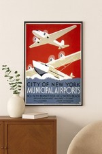 🛩️ Vintage NYC Municipal Airports Poster c1930s - 24x32” picture