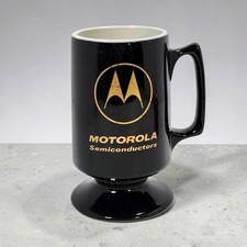 Vintage Motorola Semiconductors Hall USA Mug Black Gold MCM Tech Corporate Rare picture