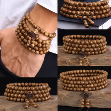 Natural Sandalwood 108 Bead Bracelet Buddhist Meditation Prayer Rosary Unisex picture