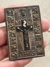 Vintage 50s Italy Pocket Shrine Via Crucis 14 Stations of the Cross Plaque Card picture