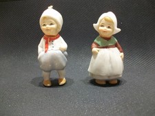 1 PAIR -Antique 1920s German Bisque Bobble Head  Dutch boy & girl Figurines 3