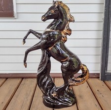 Vintage USA California Pottery Ceramic Stallion Pinto Horse Black Gold 25