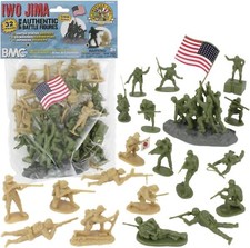 BMC WW2 Iwo Jima Plastic Army Men - 32 American and Japanese Olive Drab / Tan picture
