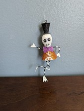 Pier 1 Skeleton Glitter Ornament Top Hat/ Black and White Striped Halloween  picture