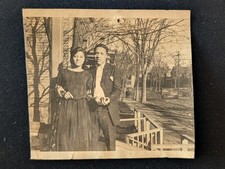 Antique c1915 Couple Portrait Photo Man Woman Victorian Era Street Scene picture