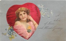 F66/ Valentine's Day Love Holiday Postcard c1905 Woman Heart 3 picture