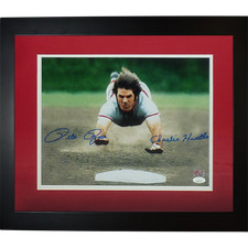 Pete Rose Autographed Cincinnati Reds (Head First Slide) Deluxe Framed 11x14 Pho picture