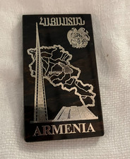 Vintage Armenian Mahogany Obsidian Plaque Souvenir Tsitsernakaberd Monument picture