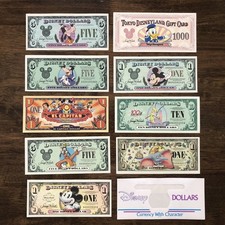 9 pc Used $1 $5 $10 Disney Dollar Lot 1988 - 2008 Mickey, Goofy & Tinkerbell ... picture