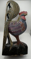 Vintage Hand Carved Wood Rooster Statue 19in Dot Art Folk Art Decor Figurine picture