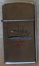 Vintage Metal Zippo, USS Hunley AS-31, Submarine Tender Ship, Navy, Command, Zip picture