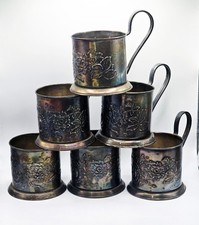 RARE PODSTAKANNIK SOVIET USSR SET OF 6 GLASS HOLDERS MELCHIOR MSTERA ASTRA 1957 picture