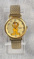 Vintage Garfield 1980's Armitron 32mm Gold Tone Watch Stretch Band w New Battery picture