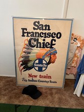RARE San Francisco Chief Santa Fe New Train Via Indian County Route Poster picture