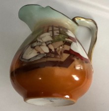 Royal Bayreuth Hand Painted Porcelain Pitcher Gold Trim Scenic 3 oz 1900-1919 picture