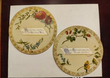 1880s Victorian Christmas Card Pair Round Floral Chromolithograph 5