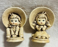 Japanese Ceramic Children Boy and Girl 5” Figurines 1940’s- 50’s - lot of 2 picture