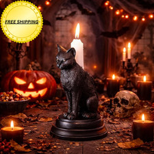 Gothic Black Cat Candle Holder - Resin Candlestick, Halloween Decor, Witchy Gift picture
