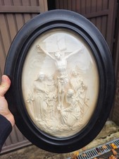 Antique Chalkware bas relief crucifixion wall plaque religious picture