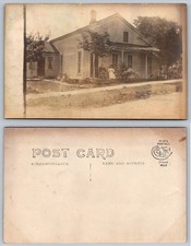 Vintage RPPC Old House Porch Couple Americana Real Photo Postcard Early 1900s picture