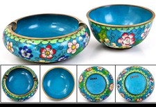 Vintage Chinese Cloisonné Enamel Brass Bowls/Dishes — Set of 2 picture
