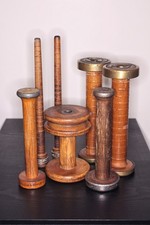 Lot of 8 Mixed Vintage Antique Wooden Textile Mill Bobbins Spools 4.5-10