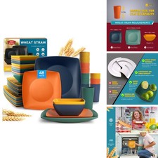 Teivio 48-Piece Wheat Straw Dinnerware Set for 12, Autumn Multicolor picture