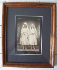 Antique Vintage First Communion Portrait of Two Girls~Framed and Matted~9x11 picture