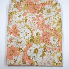 Vtg Full Flat Bed Sheet Peach Orange Brown Floral Flowers 1970s Fabric CUTTER picture