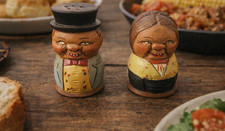 Vintage Anri Italian Hand‑Carved Wooden Salt & Pepper Shakers Folk Art Pair picture