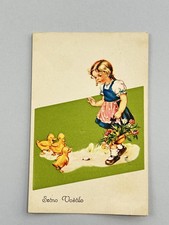 SRČNO VOŠČILO GIRL DUCKLINGS OLD POSTCARD OLD GREETING POSTCARD picture