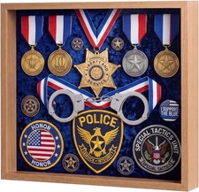 Cinnvoice 20x18 Military Shadow Box Police Badge Medal Display Case Blue NEW picture