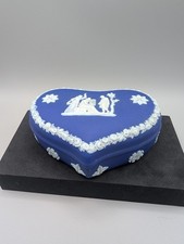 Beautiful Antique Wedgwood Dark Blue Dipped Jasperware Heart Shaped Lidded Box picture