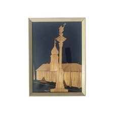 Vintage Polish Straw Art Sigismund's Column Warsaw 1960s Wood Frame picture