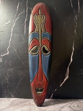 Authentic African Wood Mask Hand Carved Tribal Wall Plaque Giraffe Decor 23x5 picture