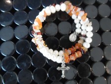 Elegant Handmade Natural Stone Wrap Bracelet with Freshwater Pearl with Cross picture