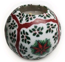 Vtg 1990's Magic Glow Illuminated Candle Poinsettia Round Christmas Decor White picture