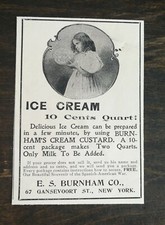 Vintage 1899 Burnham's Ice Cream Custard E.S. Burnham Company Original Ad 1021 picture