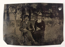 Antique Tintype Photo ID'd Woodward Victorian Man Woman Unique Couple Outdoor picture