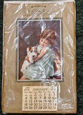 Antique 1931 Advertising Calendar T.W. Neal Confectioners Girl Dog Terrier Puppy picture
