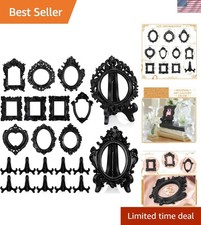 Elegant 10-Pc Black Vintage Picture Frame Set with Floral Design - 4-Inch Stands picture