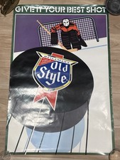 1982 Heileman's Old Style Beer Poster Hockey Advertising Give it your best shot picture