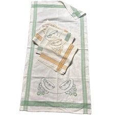 Lot of 4 Vintage Cannon Hand Embroidered Tea Towels Green Orange Striped Kitchen picture